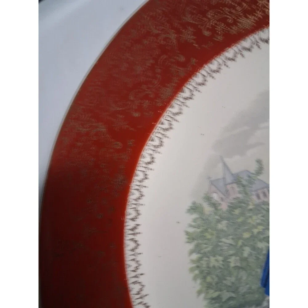 Salem Century Victorian Decorative Plate 23K Gold Red Rim Ceramic Made in USA